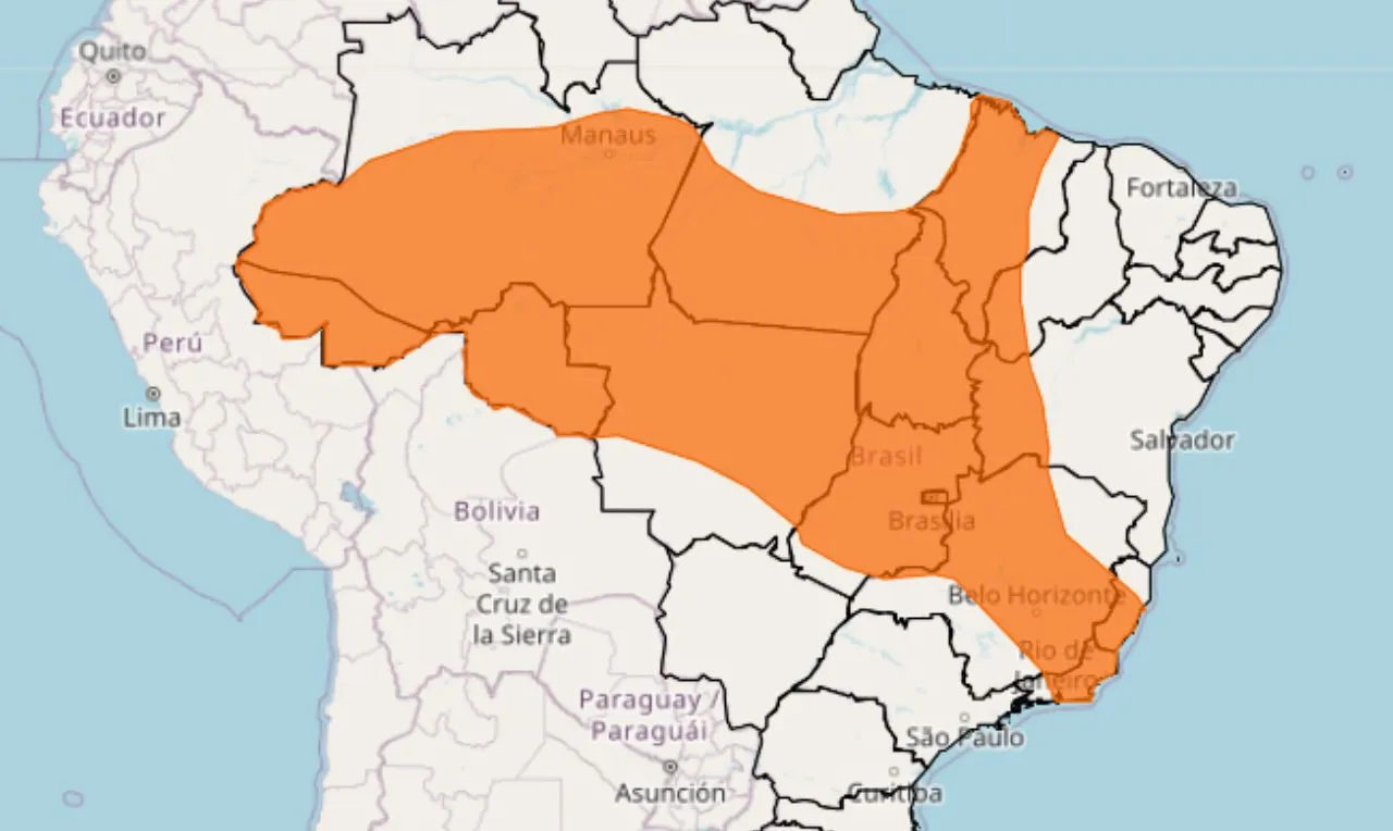 o mapa mostra &agrave;s &aacute;reas em alerta para chuva intensa